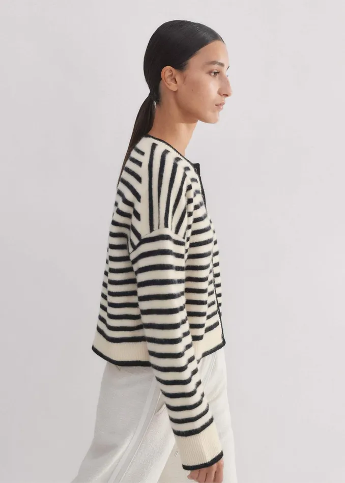 Women Boiled Cashmere Striped Cardigan Creamblack MEEM