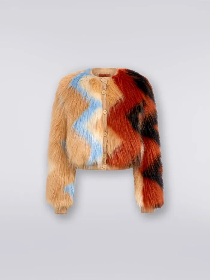 Women Bomber In Faux Fur With Zigzag Multicoloured Missoni Coats and Jackets