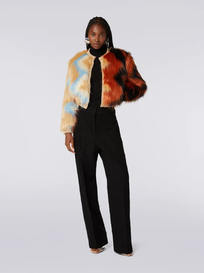 Women Bomber In Faux Fur With Zigzag Multicoloured Missoni Coats and Jackets Women Bomber In Faux Fur With Zigzag Multicoloured Missoni Coats and Jackets