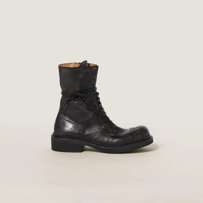Women Boots And Ankle Boots Miu Miu Leather Laced Booties Black Women Boots And Ankle Boots Miu Miu Leather Laced Booties Black