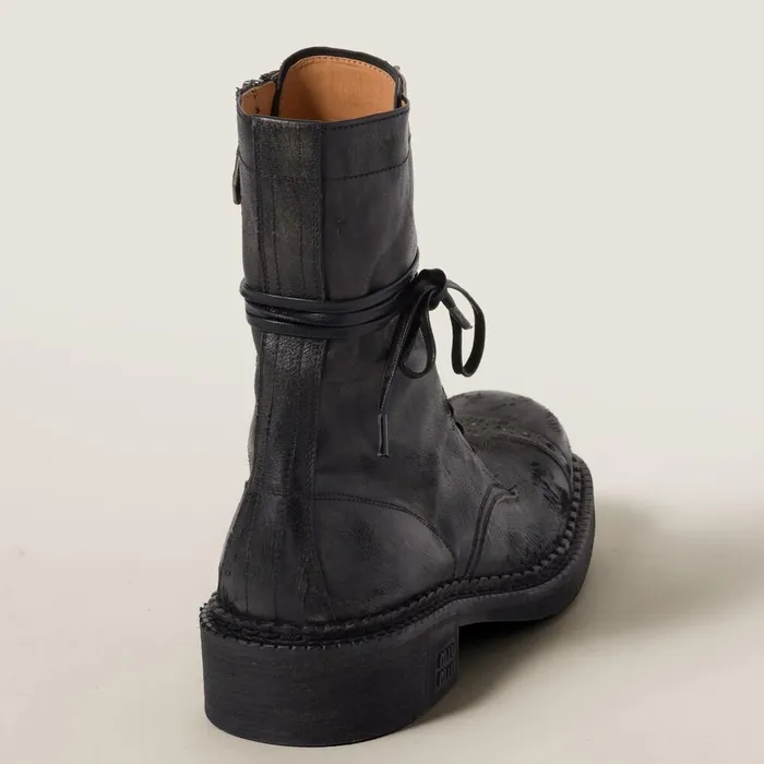 Women Boots And Ankle Boots Miu Miu Leather Laced Booties Black Women Boots And Ankle Boots Miu Miu Leather Laced Booties Black