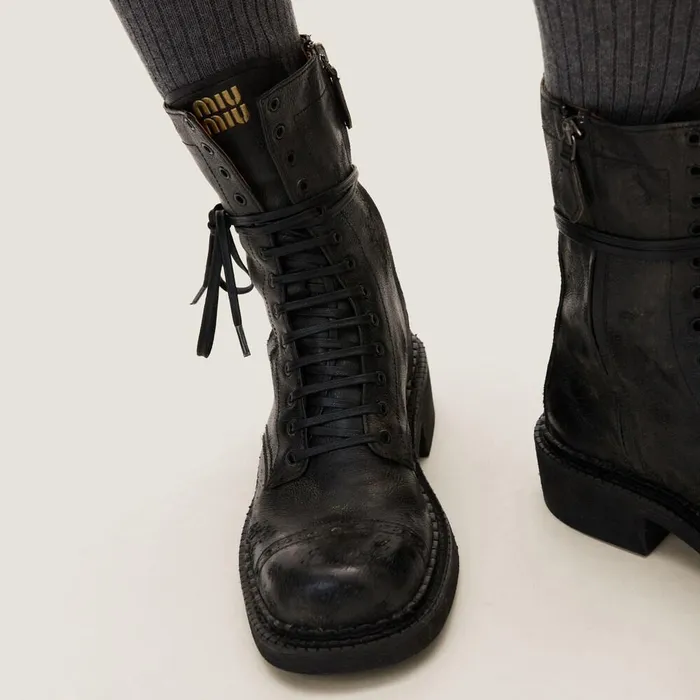 Women Boots And Ankle Boots Miu Miu Leather Laced Booties Black Women Boots And Ankle Boots Miu Miu Leather Laced Booties Black