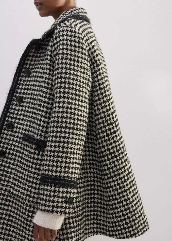 Women Boucl Houndstooth Swing Coat Blackivory MEEM