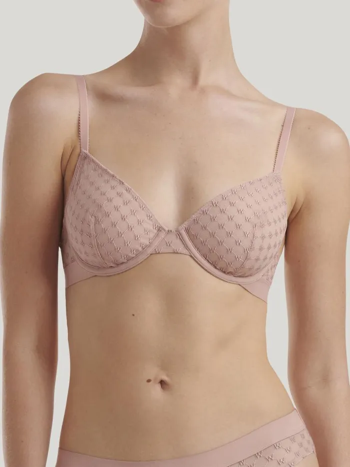 Women Bras Wolford Sheer Logo Full Cup Bra Powder Pink