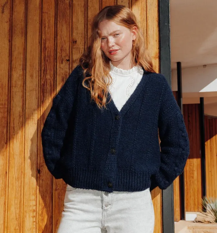 Women Cable Knit Cardigan 8211 Petrole Moyen Promod Jumpers And Cardigans