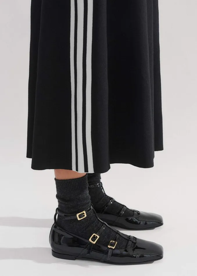 Women Caged TBar Ballerina Flat Black MEEM