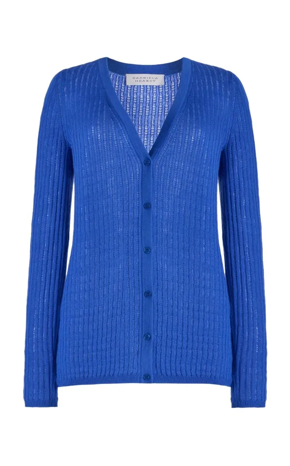 Women Cardigans Gabriela Hearst Emma Pointelle Knit Cardigan In Sapphire Cashmere Silk