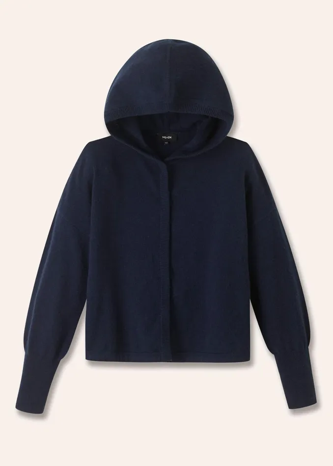 Women Cashmere Drop Shoulder Box Crop Hoody Dark Navy MEEM