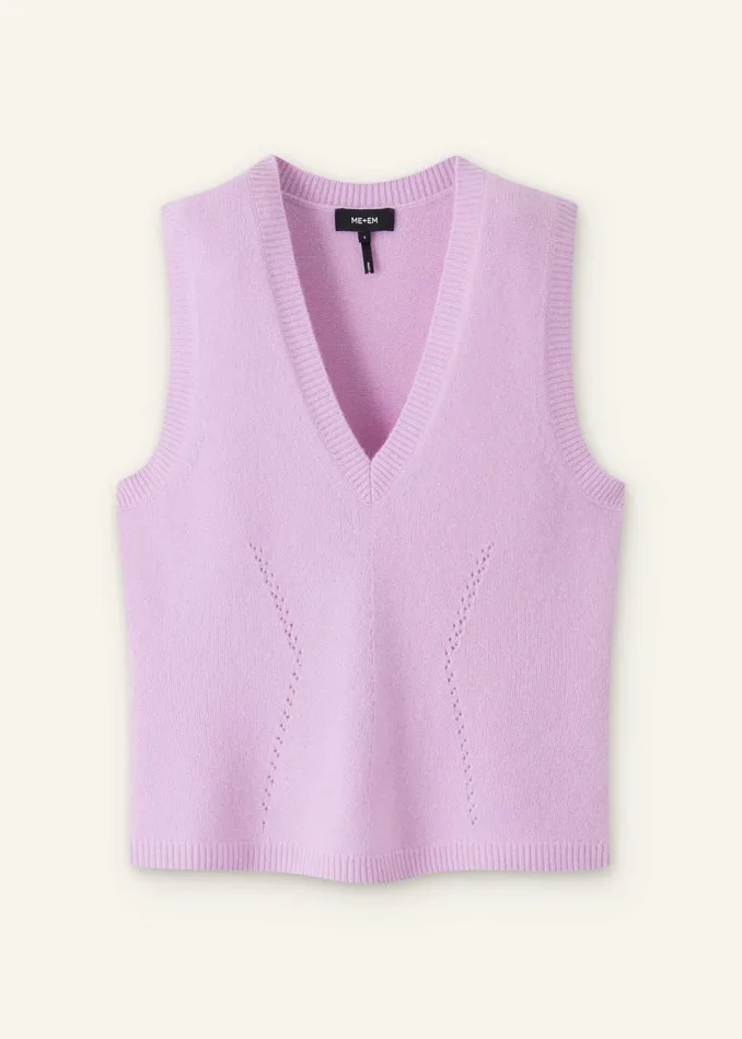 Women Cashmere Lace Stitch Fashioned Sweater Vest Lupin Lilac MEEM