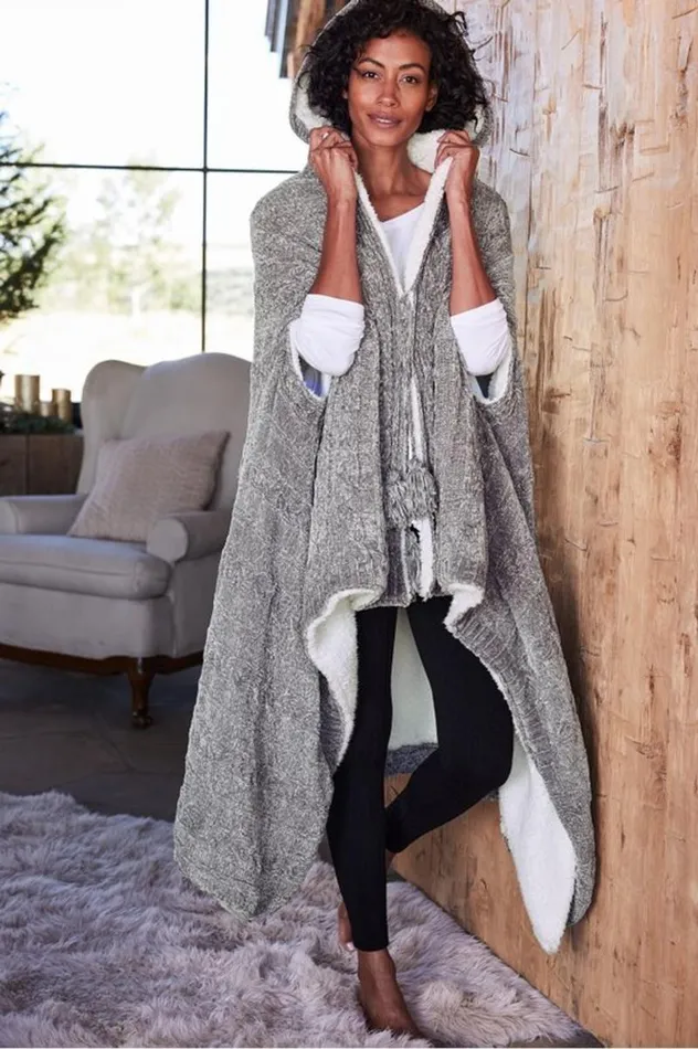 Women Chenille Sherpa Wearable Throw Brunnera Blue Soft Surroundings Sleepwear and Lounge