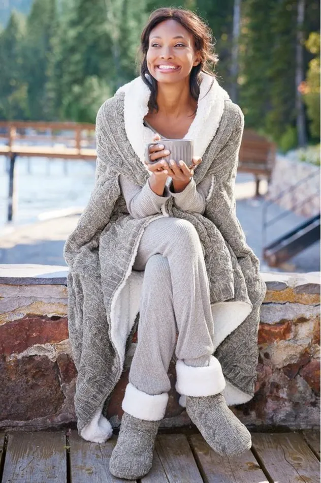 Women Chenille Sherpa Wearable Throw Brunnera Blue Soft Surroundings Sleepwear and Lounge Women Chenille Sherpa Wearable Throw Brunnera Blue Soft Surroundings Sleepwear and Lounge