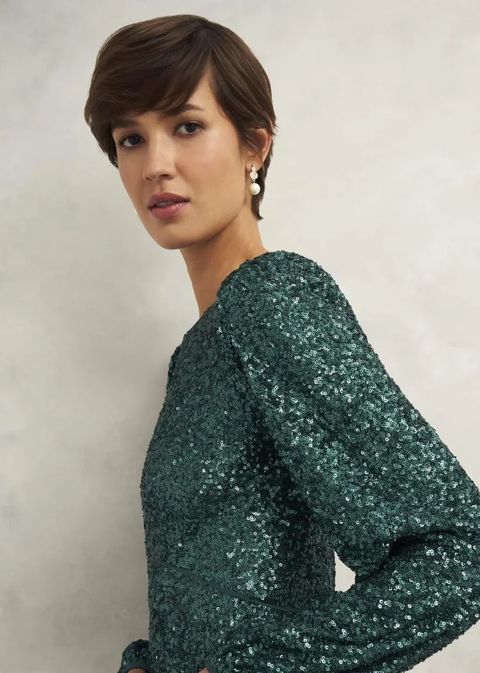 Women Cianna Sequin Dress Evergreen Hobbs Dresses and Jumpsuits