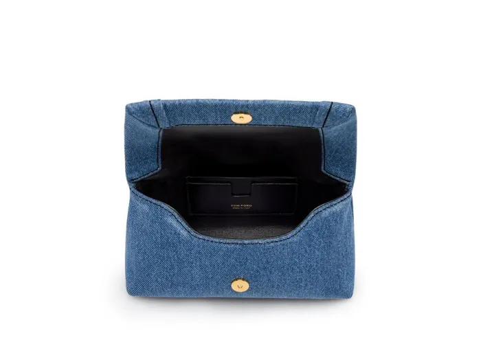 Women Clutches Tom Ford Denim Label Mini Chain Bag Washed Blue Black Women Clutches Tom Ford Denim Label Mini Chain Bag Washed Blue Black