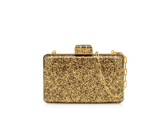 Women Clutches Tom Ford Glitter Plexiglass 001 Lock Minaudiere Gold