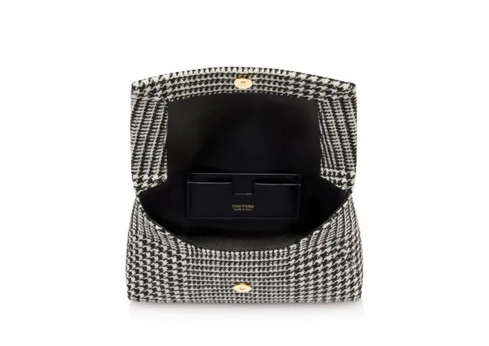 Women Clutches Tom Ford Prince Of Wales Wool Label Mini Chain Bag Black Chalk Women Clutches Tom Ford Prince Of Wales Wool Label Mini Chain Bag Black Chalk