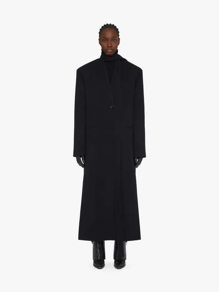 Women Coats and Jackets Givenchy Coat In Double Face Cashmere With Scarf Black