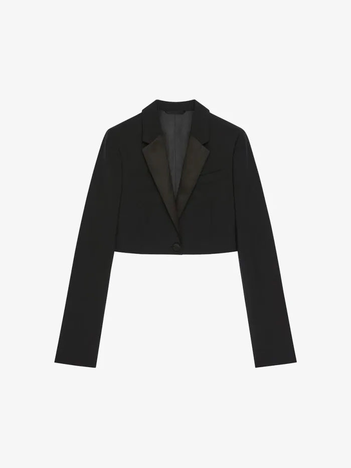 Women Coats and Jackets Givenchy Cropped Jacket In Wool And Mohair Black