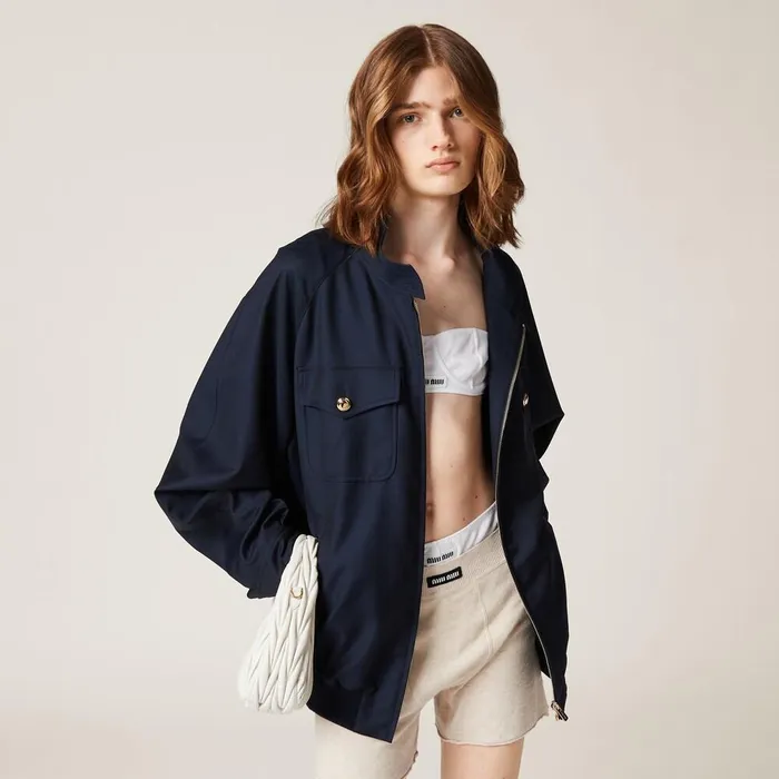 Women Coats And Jackets Miu Miu Batavia Blouson Jacket Navy Women Coats And Jackets Miu Miu Batavia Blouson Jacket Navy