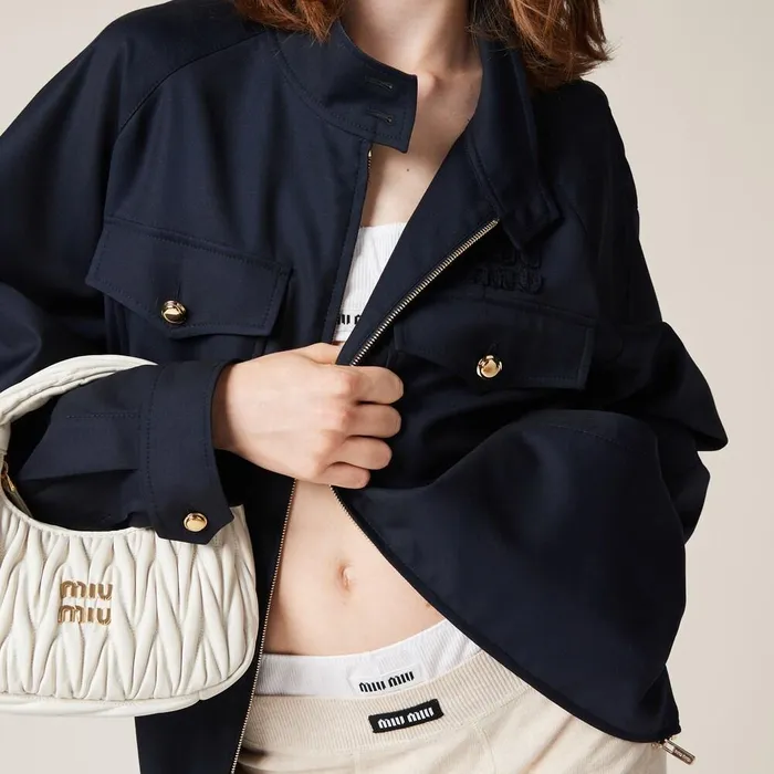 Women Coats And Jackets Miu Miu Batavia Blouson Jacket Navy Women Coats And Jackets Miu Miu Batavia Blouson Jacket Navy