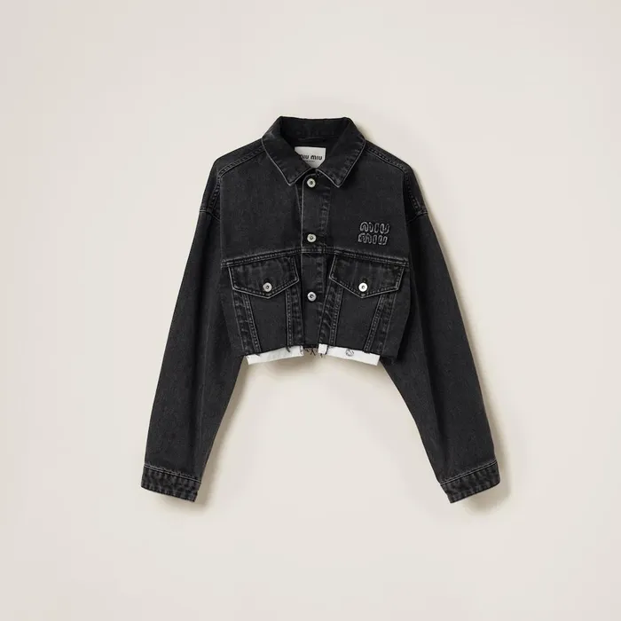 Women Coats And Jackets Miu Miu Black Denim Blouson Jacket Black