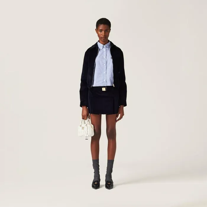 Women Coats And Jackets Miu Miu Corduroy Blouson Jacket Navy Women Coats And Jackets Miu Miu Corduroy Blouson Jacket Navy