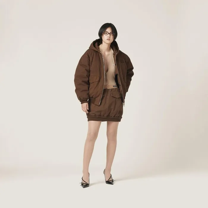 Women Coats And Jackets Miu Miu Gabardine Down Jacket Cocoa Brown Women Coats And Jackets Miu Miu Gabardine Down Jacket Cocoa Brown