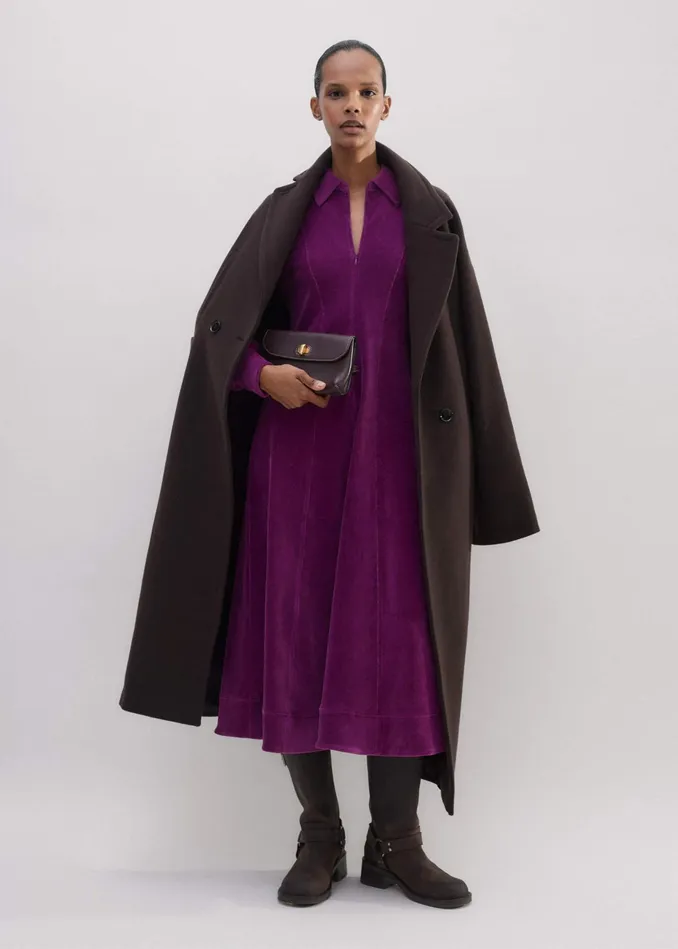 Women Cord Velour Fit And Flare Midi Dress Deep Winter Iris MEEM