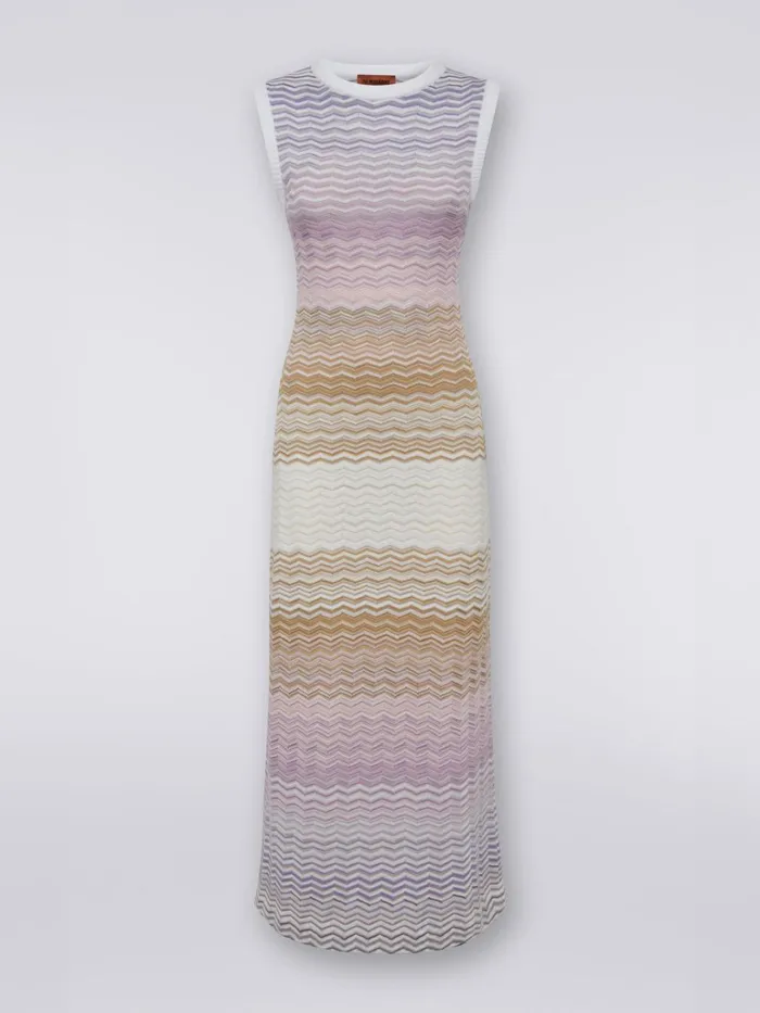 Women Cotton And Viscose Chevron Long Sleeveless Dress Multicoloured Missoni Dresses