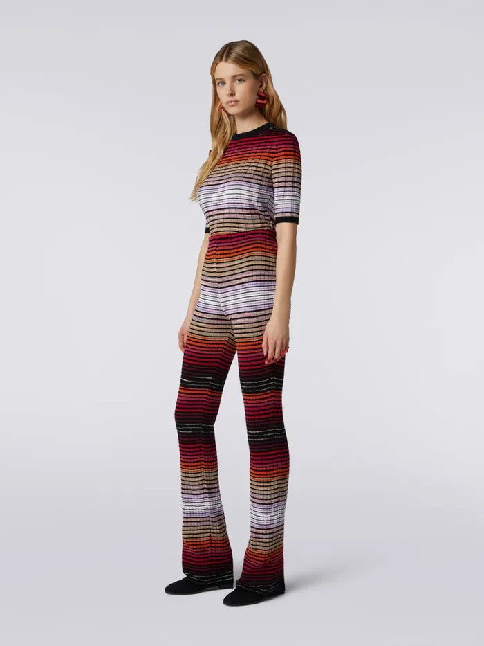 Women Cotton And Viscose Striped Flared Trousers Multicoloured Missoni Trousers Women Cotton And Viscose Striped Flared Trousers Multicoloured Missoni Trousers