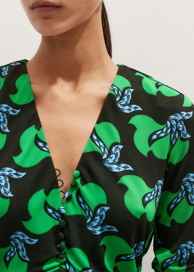 Women Crepe Birds Of Paradise Maxi Dress Belt Navyclover Greenblue MEEM