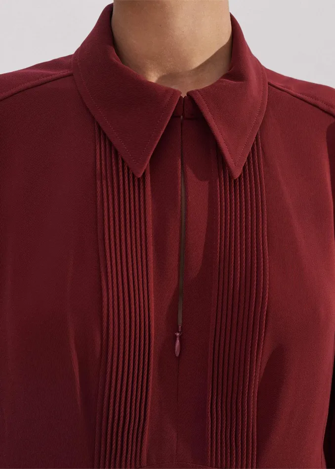 Women Crepe Pintuck Detail Midi Dress Intense Red MEEM