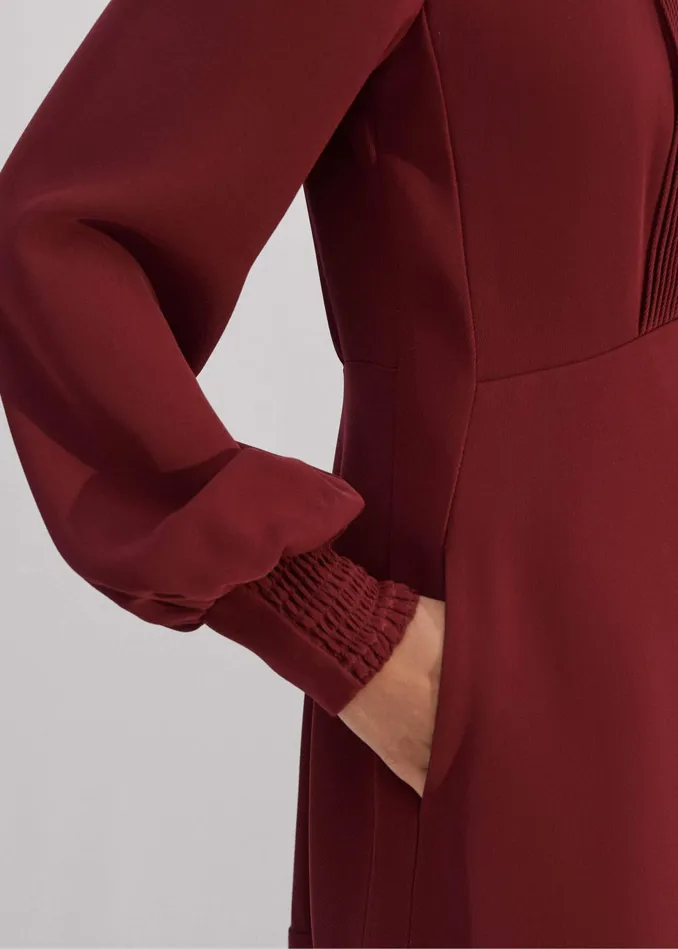 Women Crepe Pintuck Detail Midi Dress Intense Red MEEM