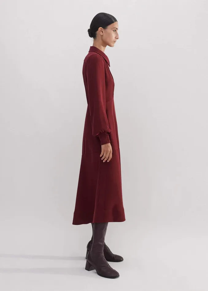 Women Crepe Pintuck Detail Midi Dress Intense Red MEEM