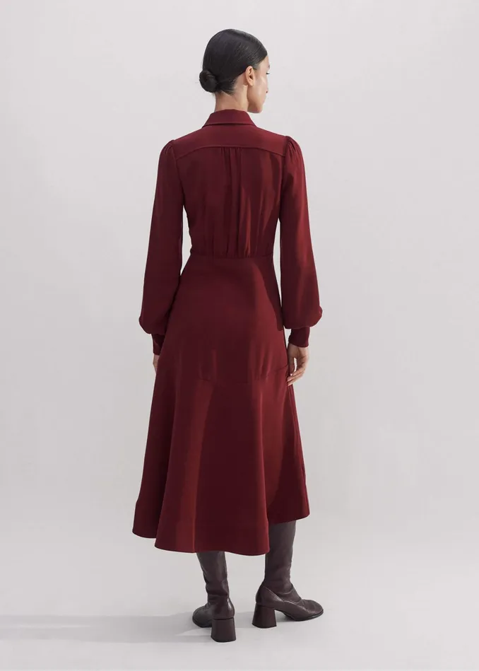 Women Crepe Pintuck Detail Midi Dress Intense Red MEEM