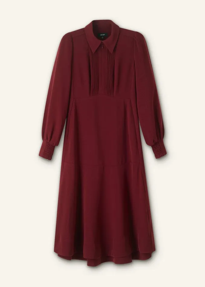Women Crepe Pintuck Detail Midi Dress Intense Red MEEM