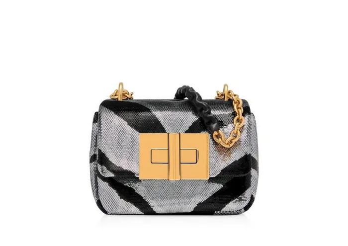 Women Cross Body Bags Tom Ford Zebra Sequin Embroidery Soft Natalia Mini Shoulder Bag Blacksilver Black