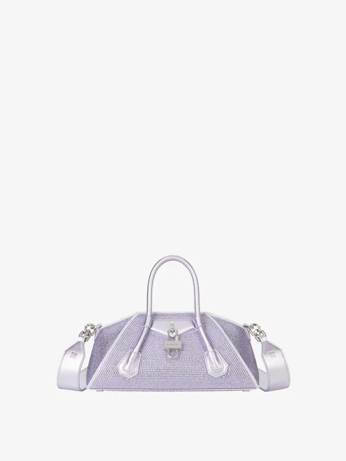Women Crossbody Bags Givenchy Mini Antigona Stretch Bag In Satin With Strass Lavender
