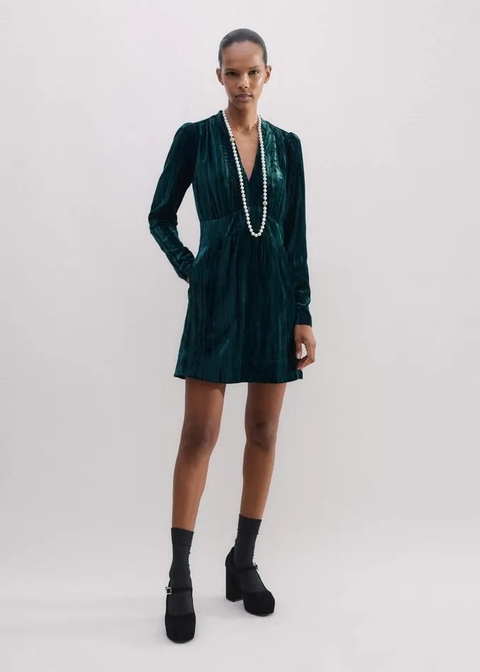 Women Crush Velvet Mini Dress Gable Green MEEM
