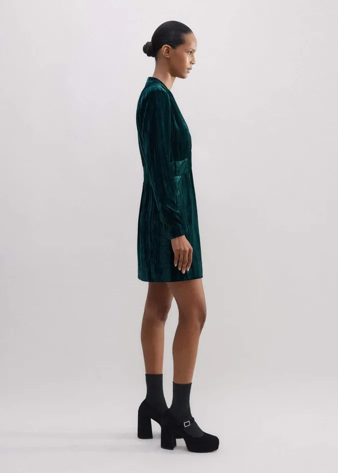 Women Crush Velvet Mini Dress Gable Green MEEM