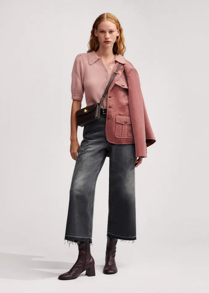 Women Distressed MidWaist Baggy Crop Jean Charcoal MEEM