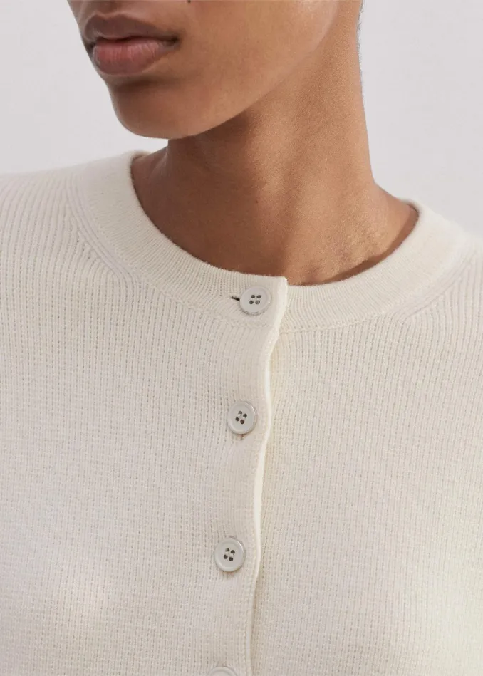 Women Dramatic Sleeve Crop Knit Jacket Cream MEEM