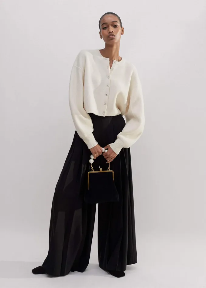 Women Dramatic Sleeve Crop Knit Jacket Cream MEEM