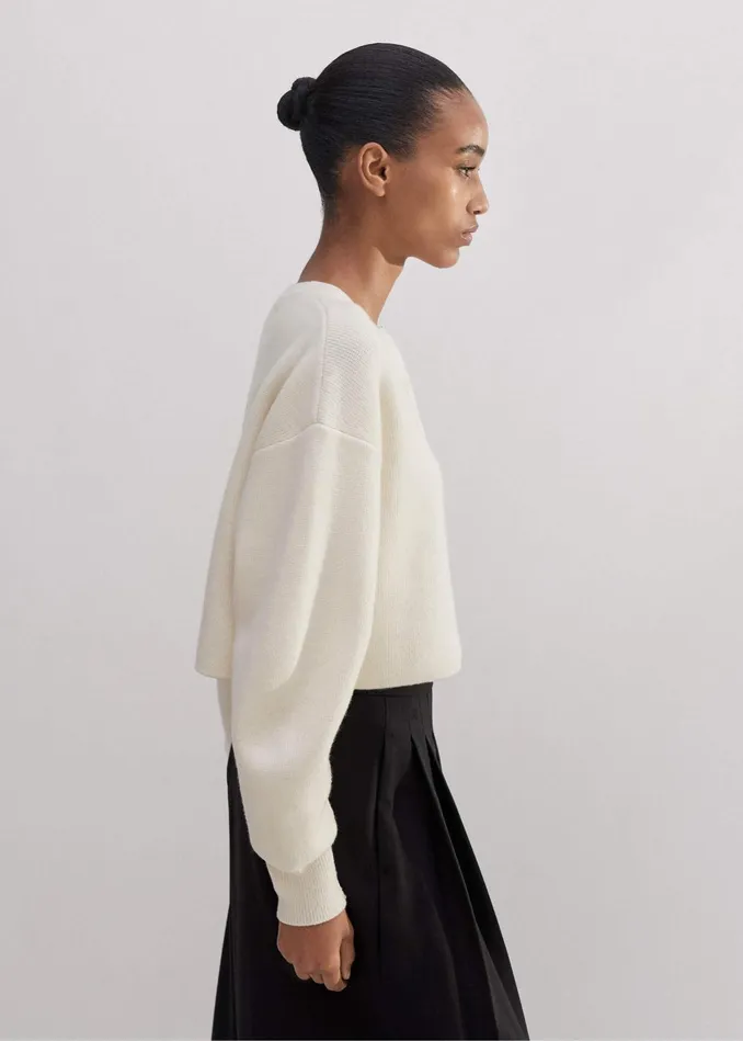 Women Dramatic Sleeve Crop Knit Jacket Cream MEEM