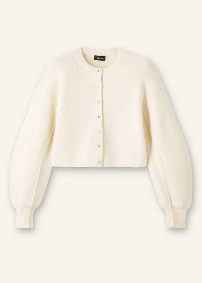 Women Dramatic Sleeve Crop Knit Jacket Cream MEEM