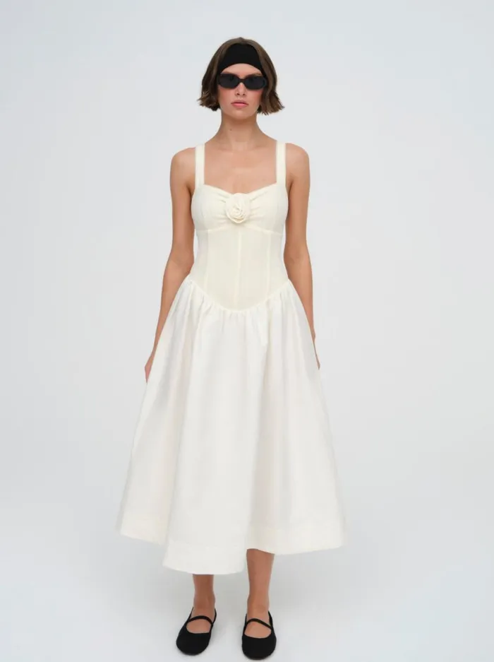 Women Dresses For Love and Lemons Billie Pointelle Midi Dress Ivory