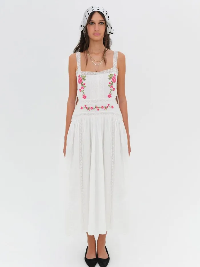 Women Dresses For Love and Lemons Jolene Embroidered Midi Dress White
