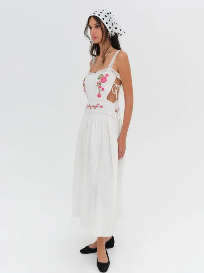 Women Dresses For Love and Lemons Jolene Embroidered Midi Dress White Women Dresses For Love and Lemons Jolene Embroidered Midi Dress White