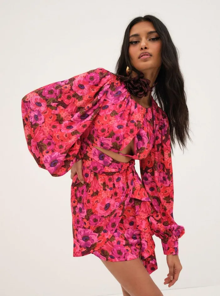 Women Dresses For Love and Lemons Lauren Long Sleeve Mini Dress Red