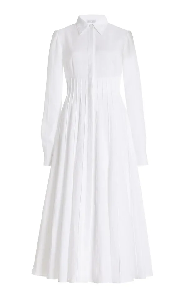 Women Dresses Gabriela Hearst Dewi Pleated Shirtdress In White Aloe Linen