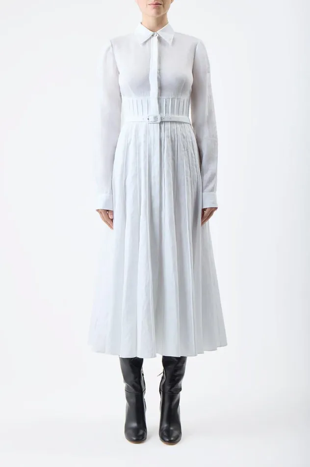 Women Dresses Gabriela Hearst Dewi Pleated Shirtdress In White Aloe Linen